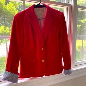 Banana Republic Red Blazer with Gold Detail Buttons and Pinstripe inside shell.